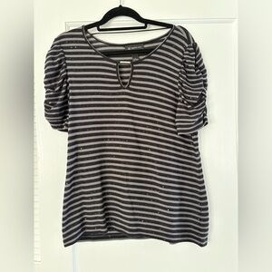 INC International Concepts Black and Gray Striped Top